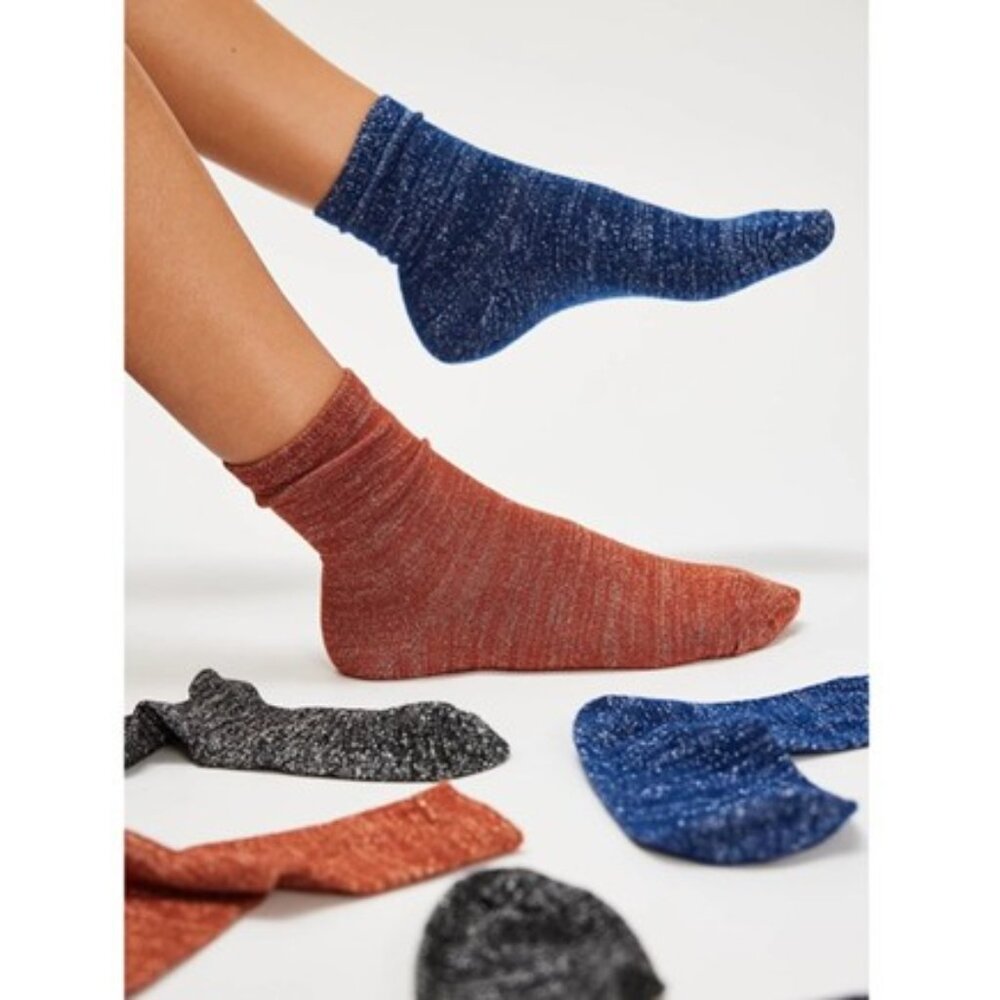 NWT Free People SOLD OUT Lurex Sock Bundle (Black, Topaz, Royal Blue) - Size All